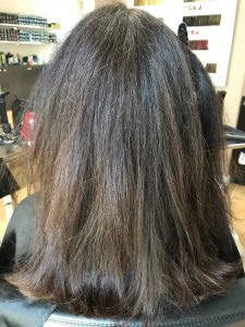 smoothing treatment at the salon before brunette